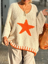 Star V-Neck Long Sleeve Oversize Sweater